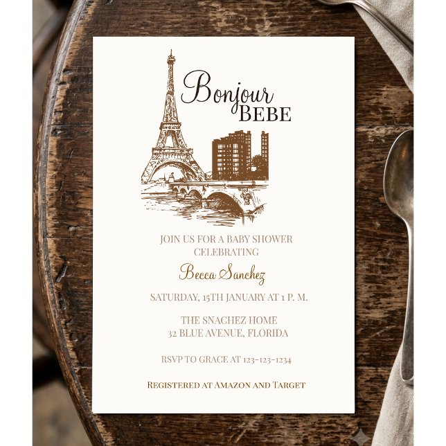 Convites Bonjour Bebe Torre Eiffel Paris Chá de Bebê (Criador carregado)