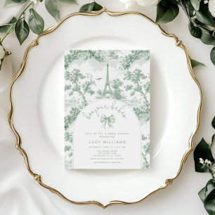 Convites Bonjour Bebes Toile Twins Chá de fraldas Verde Fra