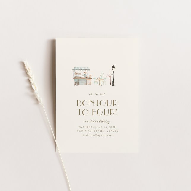 Convites Bonjour para Four French Paris Festa de aniversári (Criador carregado)