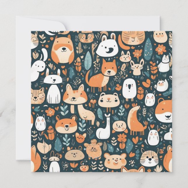 Convites Bons animais divertem-se com decor design verde (Frente)