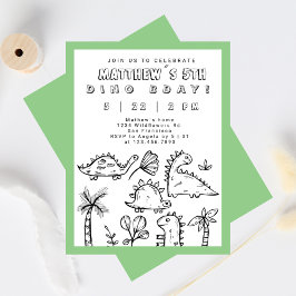 Convites Bons doodles Sage Green Dino Party