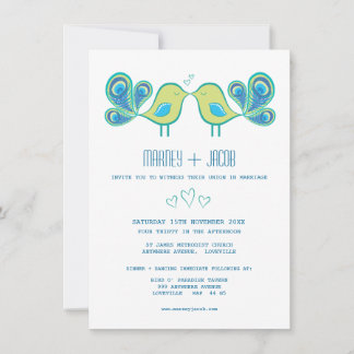 Convites Bons Pássaros Com Amor Corações Casamento