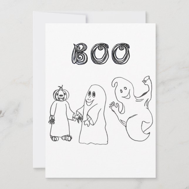 Convites BOO 3 fantasminhas fofos ou doces ou travessuras (Frente)