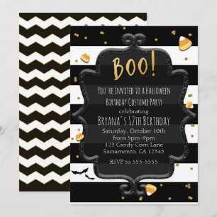 Convites BOO! Amendoins de Halloween Listrados Preto e Bran