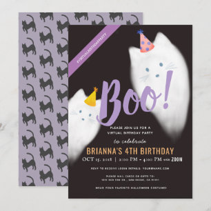 Convites Boo! Aniversário Virtual do Ghost Cat Halloween