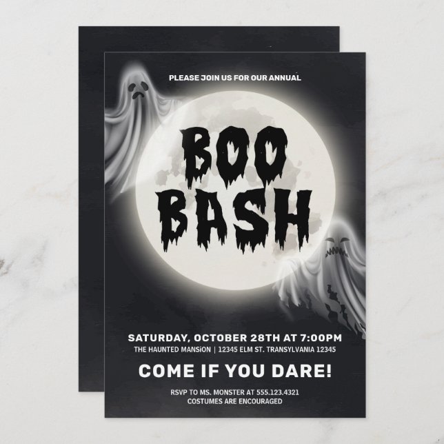 Convites Boo Bash, Festa de Halloween (Frente/Verso)