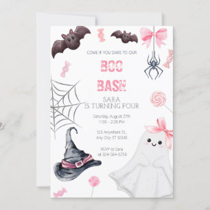 Convites Boo Bash Pink Halloween Aniversário para Meninas