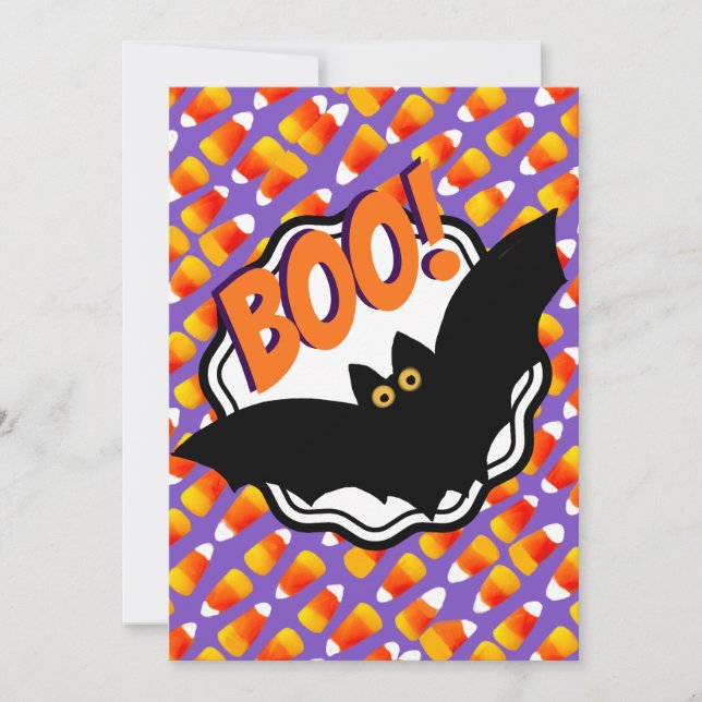 Convites Boo Black Bats Candy Corn Personalizado Halloween (Frente)