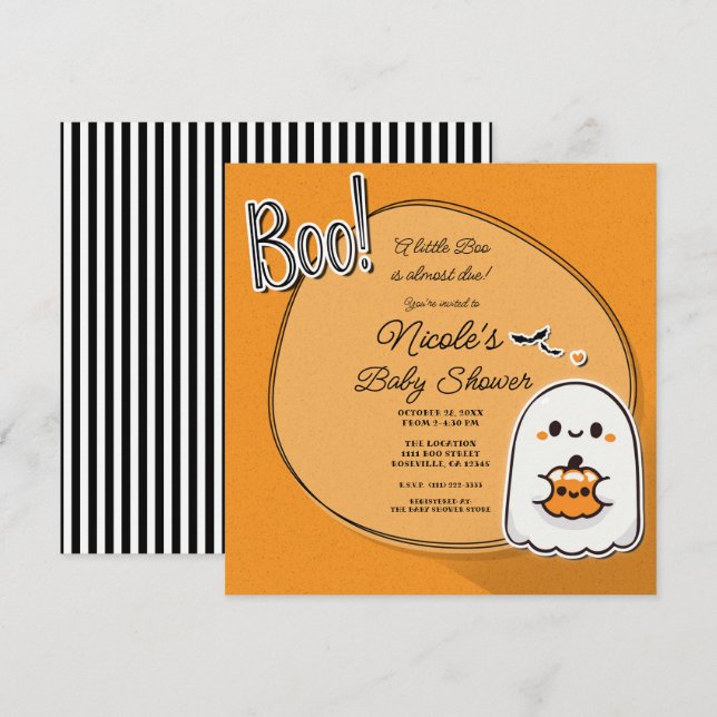 Convites BOO! Chá de Bebê do Pequeno Fantasma de Halloween (Frente/Verso)