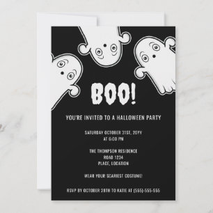 Convites Boo Ghosts Spooky Black White Festa de Halloween