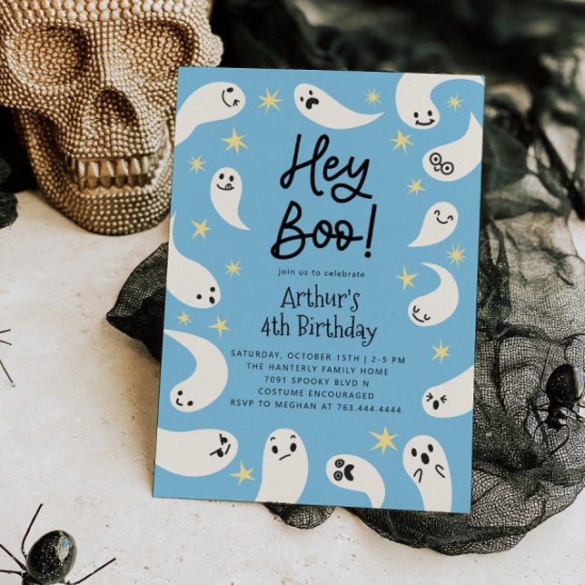 Convites Boo Halloween Blue Ghost Birthday (Criador carregado)