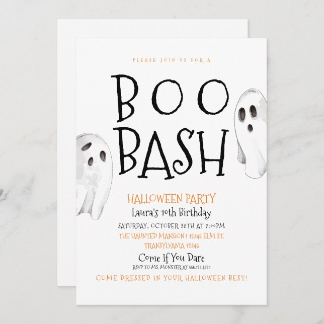 Convites Boo Halloween Ghost Birthday (Frente/Verso)