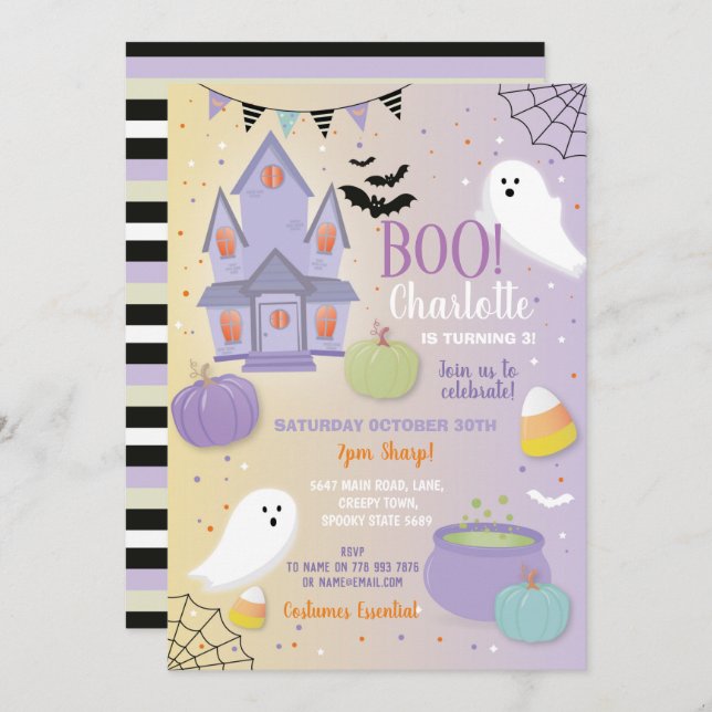Convites Boo Kids Halloween Roxo, Fantasmas do Feriado (Frente/Verso)