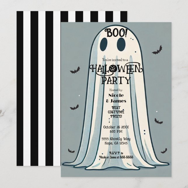 Convites BOO! Lençol Fantasma Vintage Verde Halloween  (Frente/Verso)