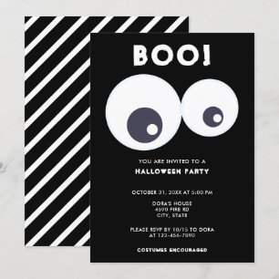 Convites Boo olhos doces Festa de Halloween Preto e Branco