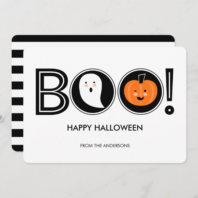 Convites Boo! Placa Plana Feliz Halloween (Frente/Verso)