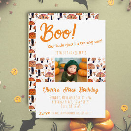 Convites Boo Primeiro Aniversário Cogumelos Halloween Outon