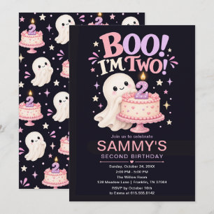 Convites Boo Tenho Dois Fantasma Rosa Aniversário de 2 anos