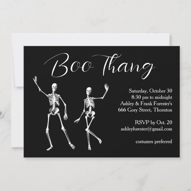 Convites Boo Thang Dancing Skeletons Festa de Halloween (Frente)