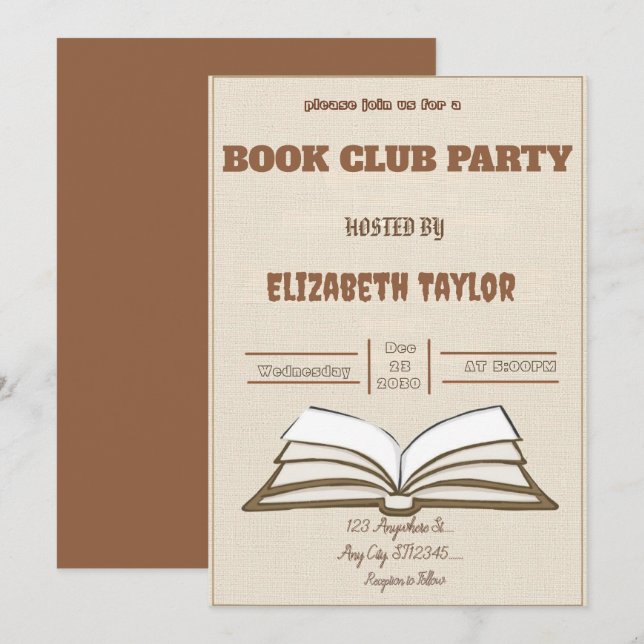 Convites Book Club Party Invitation – Cozy Reading Night (Frente/Verso)