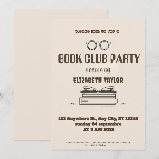 Convites Book Club Party Invitation – Cozy Reading Night (Frente/Verso)