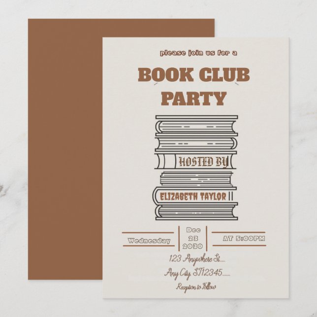 Convites Book Club Party Invitation – Cozy Reading Night (Frente/Verso)