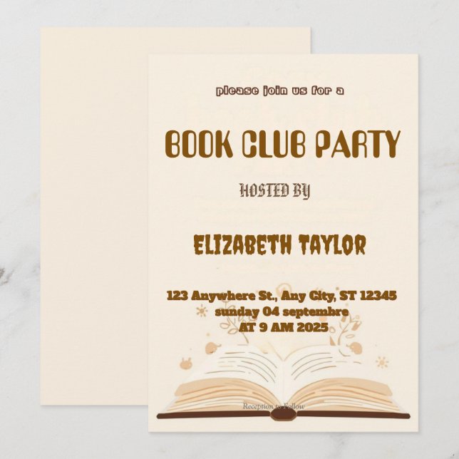 Convites Book Club Party Invitation – Cozy Reading Night (Frente/Verso)