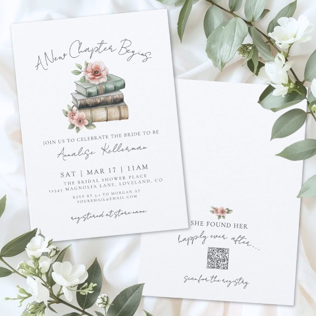 Convites Book New Chapter Floral Bridal Shower (Book New Chapter Floral Bridal Shower Invitation)