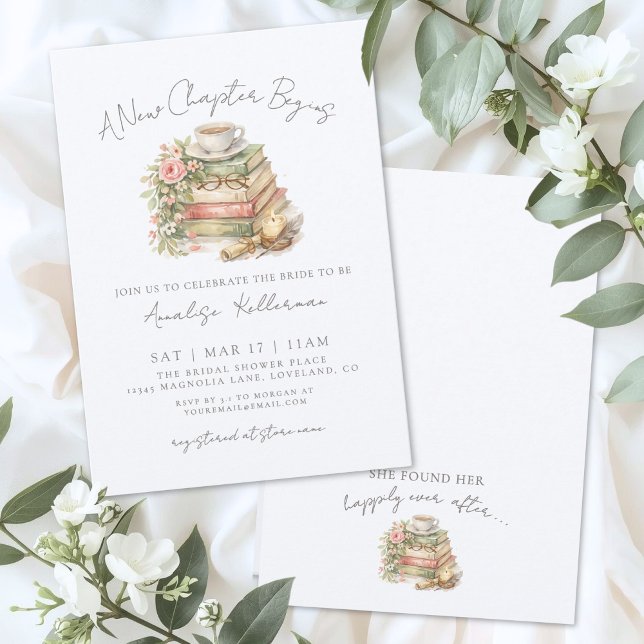Convites Book New Chapter Floral Bridal Shower Invitation (Book New Chapter Floral Bridal Shower Invitation)