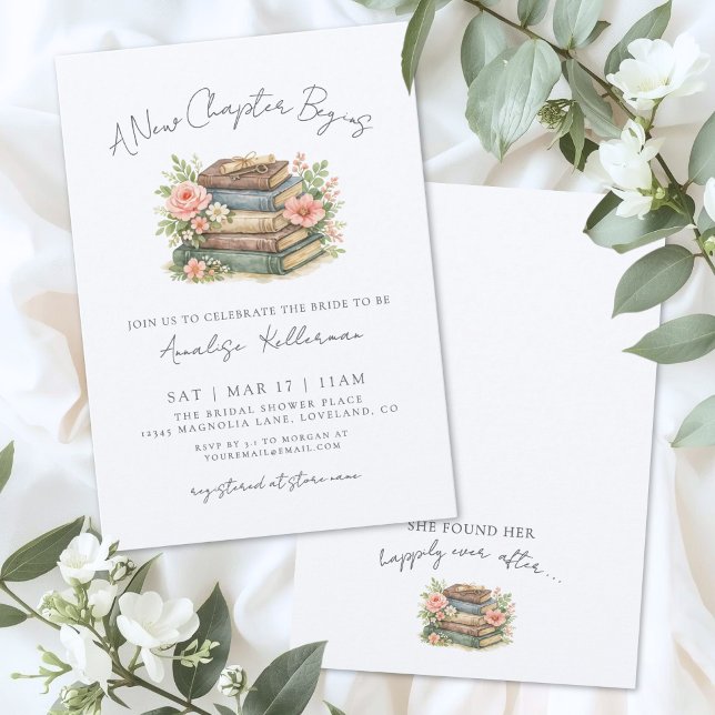 Convites Book New Chapter Floral Bridal Shower Invitation (Book New Chapter Floral Bridal Shower Invitation)