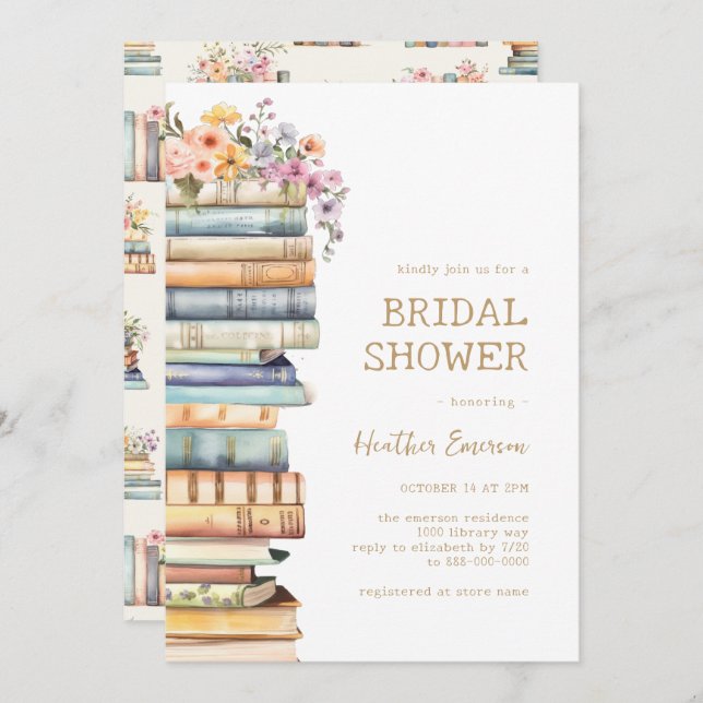 Convites Book Themed Bridal Shower (Frente/Verso)
