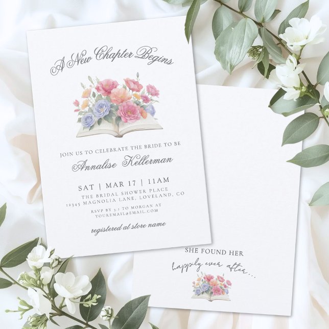 Convites Book Watercolor Floral Bridal Shower (Book Watercolor Floral Bridal Shower Invitation)
