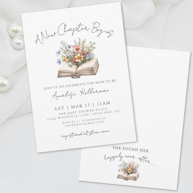 Convites Book Wildflower New Chapter Bridal Shower (Wildflower New Chapter Book Bridal Shower Invitation)
