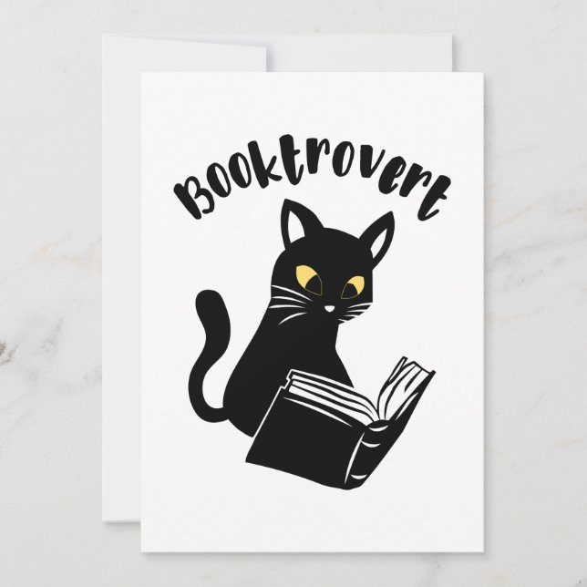 Convites Booktrovert cat com livro (Frente)