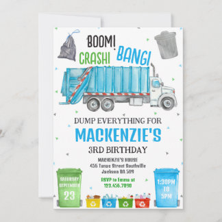 Convites Boom Crash Bang Garbage Truck Boy Birthday Party