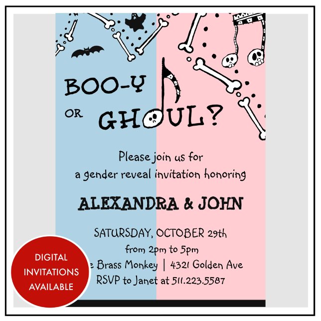 Convites Boooy ou fantasma Sexo de Dia das Bruxas Spooky (Booy-or-ghoul-Spooky-Halloween-gender-reveal-Invitation-1)