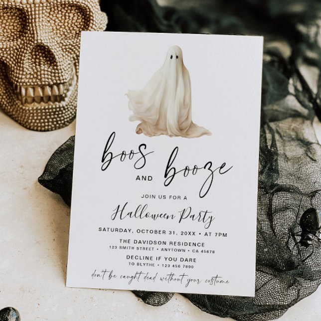 Convites Boos and Booze Halloween Party Invitation Ghost (Criador carregado)