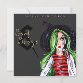 Convites Boos and Booze Halloween Witch Party Invitation