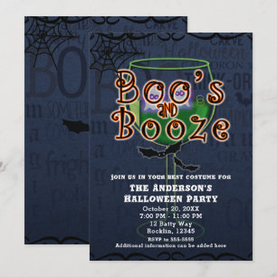 Convites Boos & Booze Fantasmas & Morcegos Festa de Fantasi
