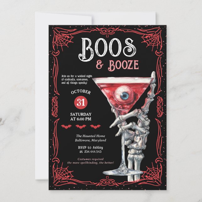Convites Boos & Booze Red Spooky Costume Halloween Party (Frente)