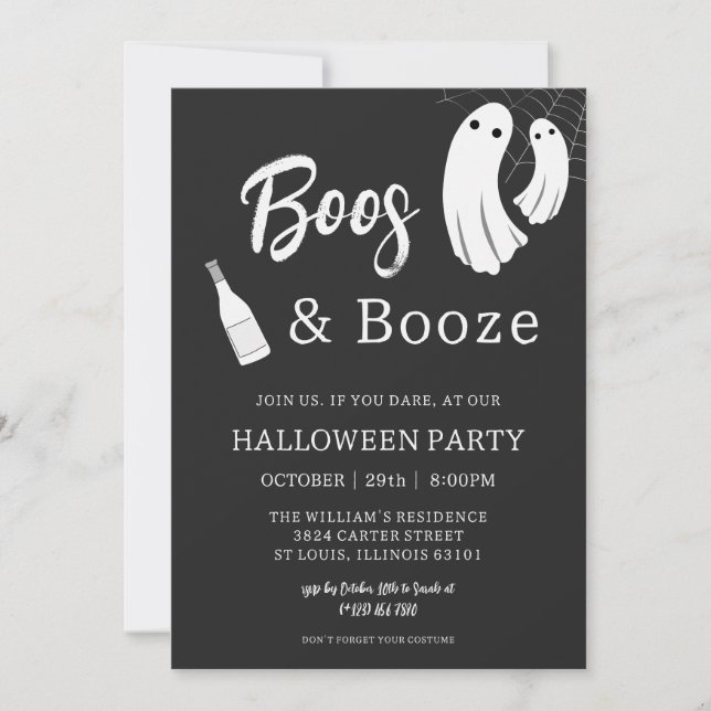 Convites Boos e Booze Adultos Convocação Chic Black Hallowe (Frente)