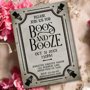 Convites Boos e Booze Adultos Festa de Halloween Crânio de