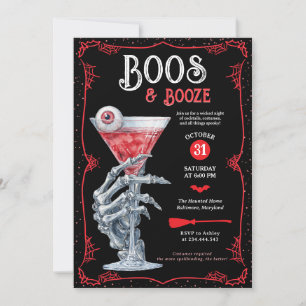 Convites Boos e Booze Adultos Festa de Halloween Spooky