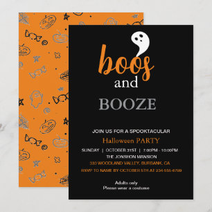 Convites Boos e Booze Black Orange Adult Festa de Halloween