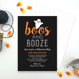 Convites Boos e Booze Black Orange Adult Festa de Halloween
