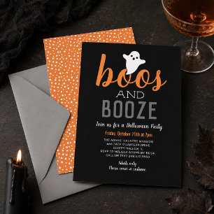 Convites Boos e Booze Black Orange Adult Festa de Halloween