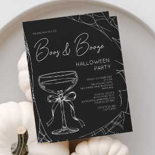 Convites Boos e Booze Black Script Adulto Festa de Hallowee