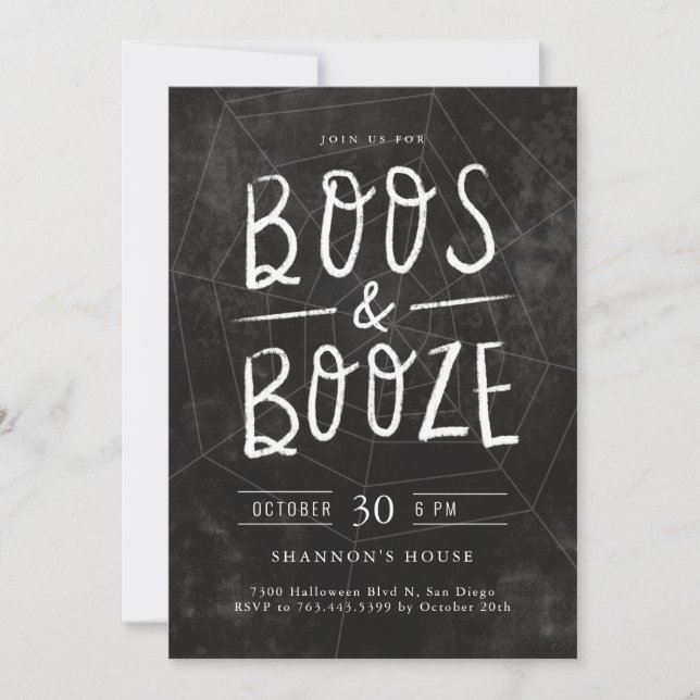 Convites Boos e Booze Chalk - Festa de Halloween (Frente)