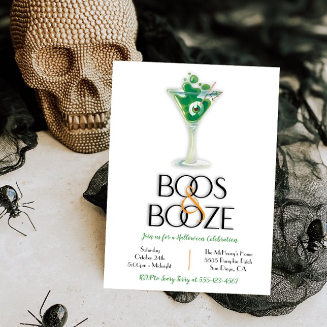 Convites Boos e Booze Cocktail Moderno do Halloween Inv (Criador carregado)