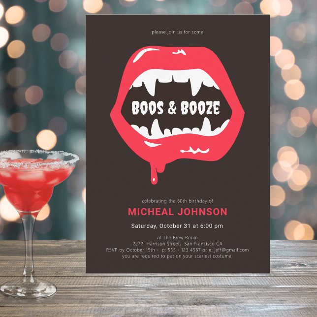 Convites Boos e Booze Diversão Halloween 60ª Festa de anive (Mockup View)
